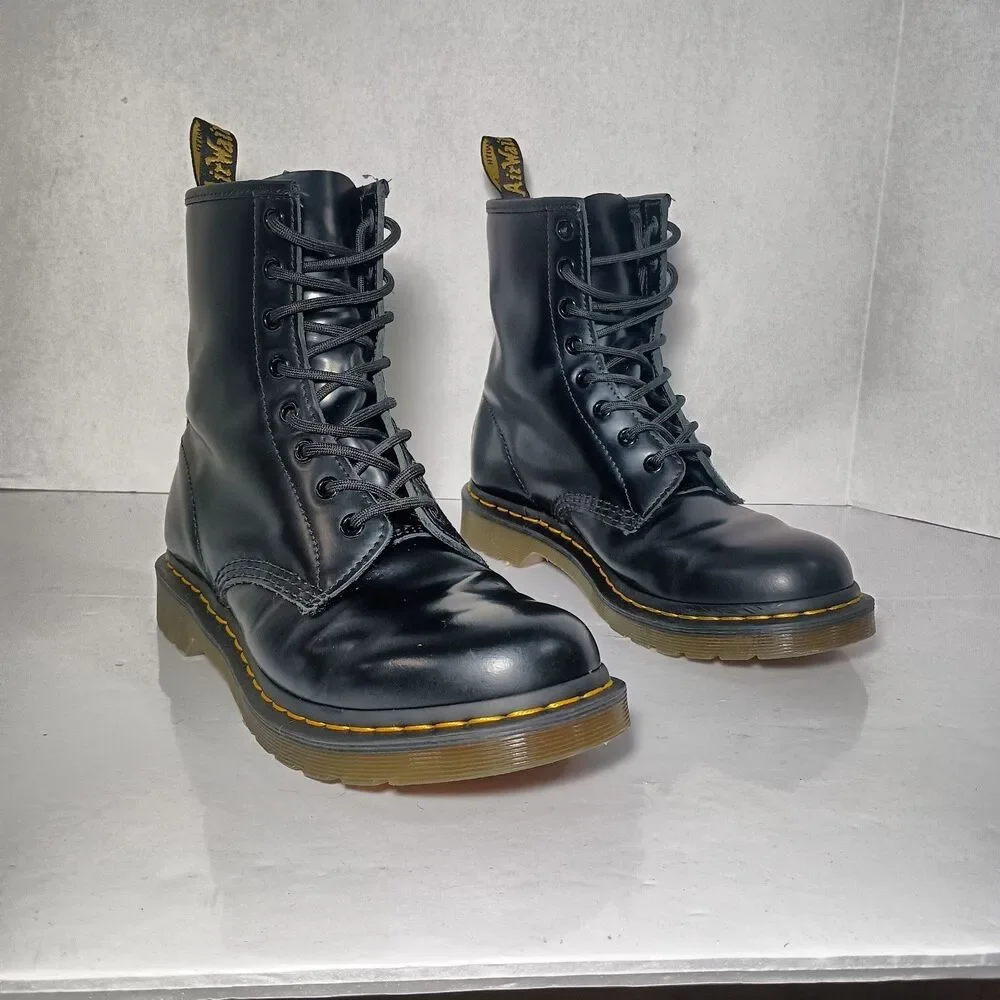 Dr Martens 11821 1460 Smooth Black Leather Combat Womens Boots Sz UK 7 US 9 Doc